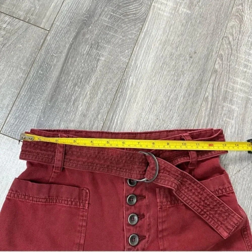 FREE PEOPLE Button Fly Flared belted high waisted brick red pants size 0